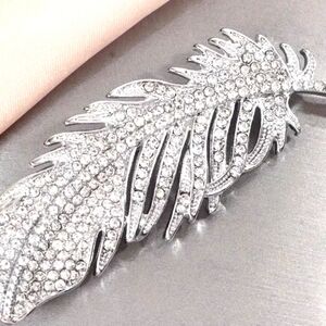 Elegant Silver Feather Brooch